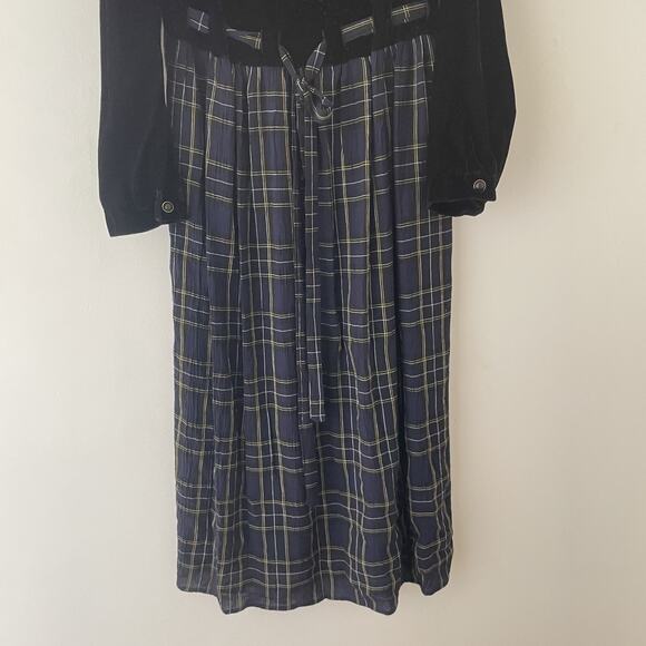 Vintage 90s Velvet Plaid Midi Dress Grunge Dark Academia Holiday M Petite - Picture 11 of 11
